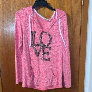 Pink Hoodie with Sequin LOVE Design